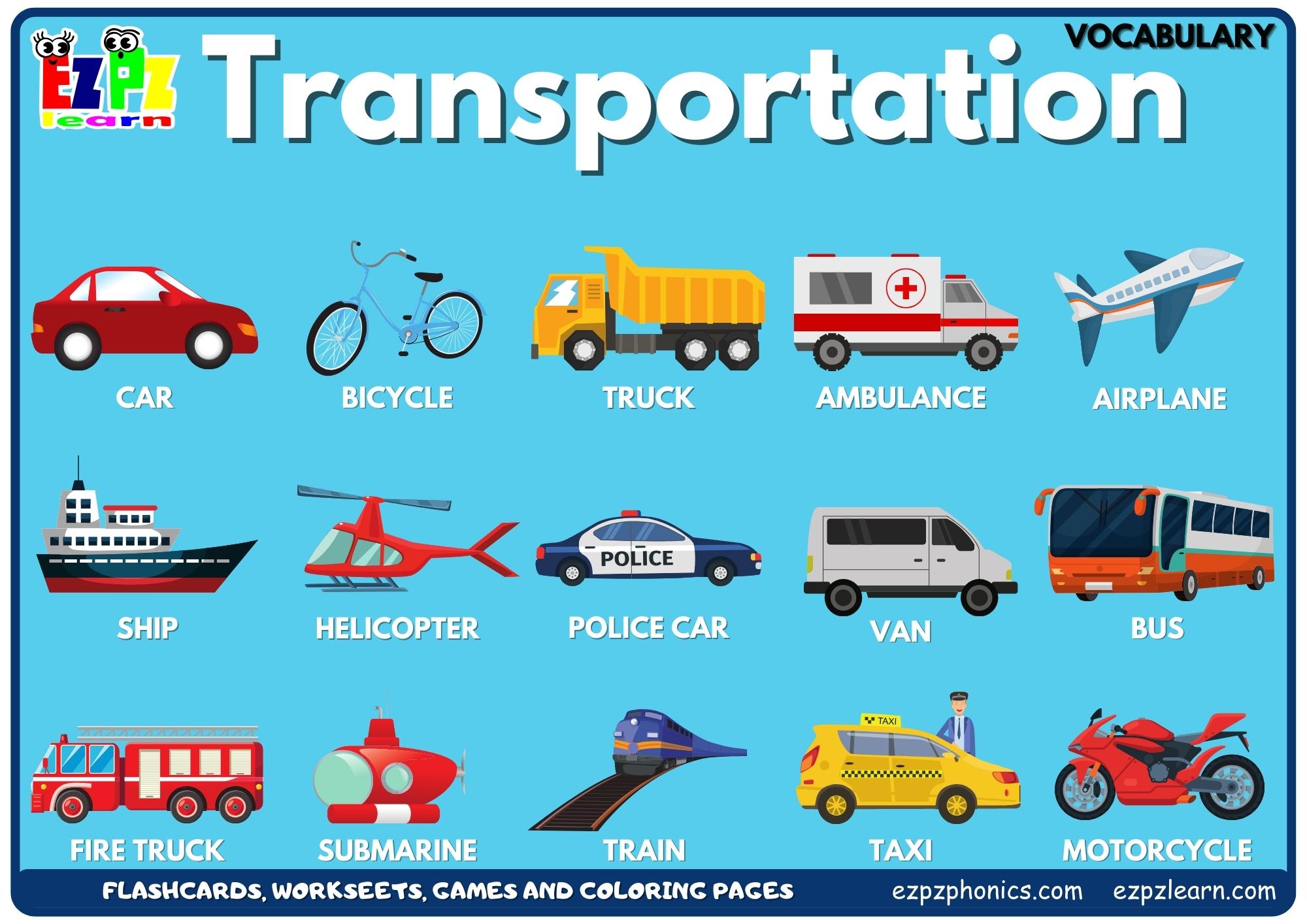 Transportation Vocabulary Picture Dictionary Join Now for Free Flashcards, Worksheets and Coloring Pages